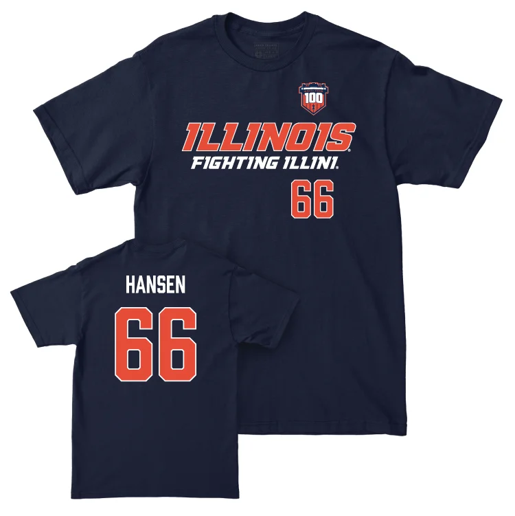 Football Jersey for Local Football League Gear-Illinois Football 100th Anniversary Navy Player Tee - Brandon Hansen | #66