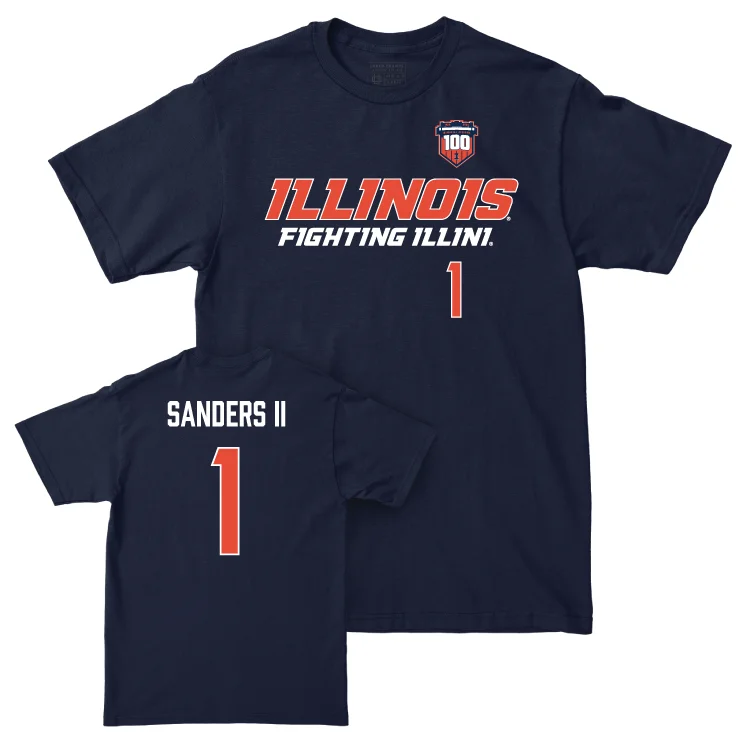 Football Jersey for Fun Family Football Events-Illinois Football 100th Anniversary Navy Player Tee - Mario Sanders II | #1