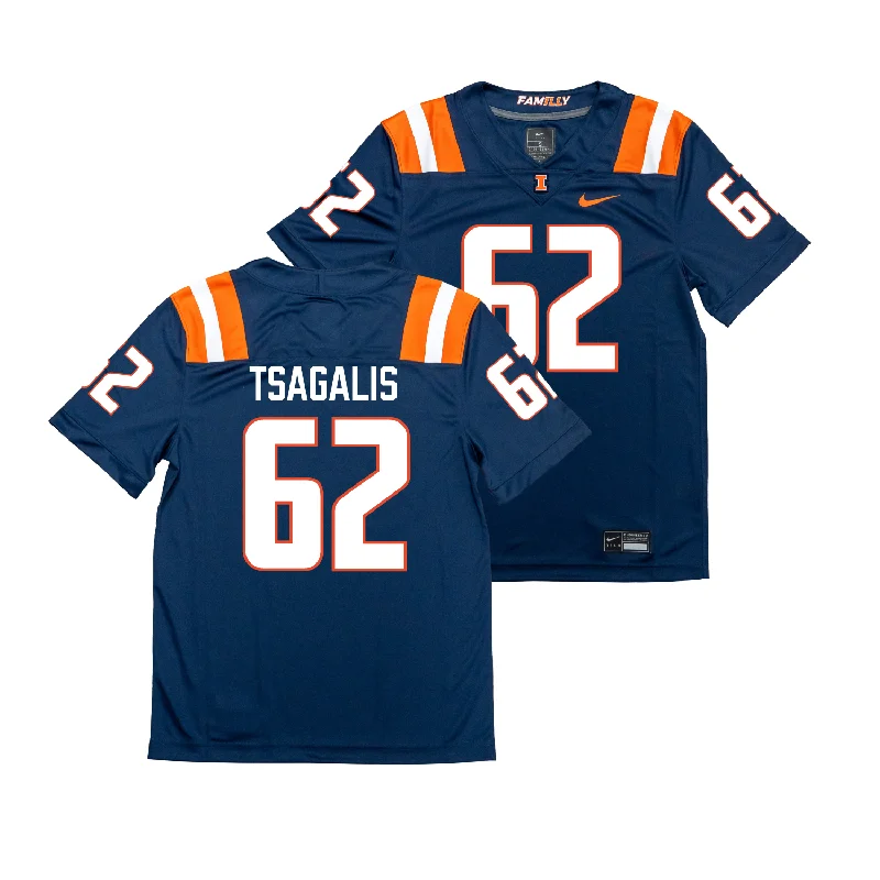 Football Jersey for Personalized Fanwear-Nike Illinois Navy NIL Game Replica Football Jersey - Sam Tsagalis