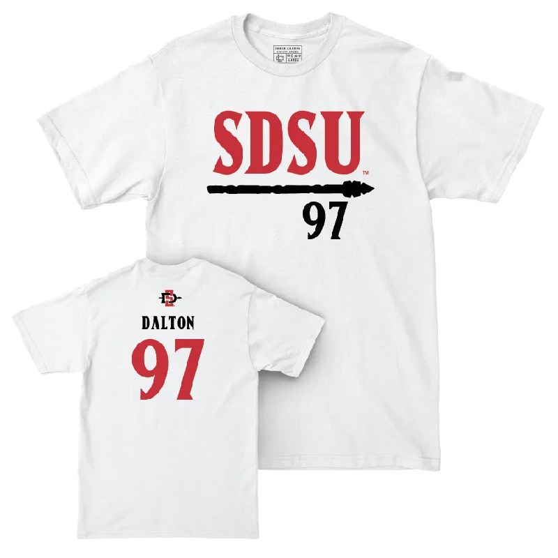 Football Jersey for Group Apparel for Teams-SDSU Football White Staple Comfort Colors Tee - Darrion Dalton #97