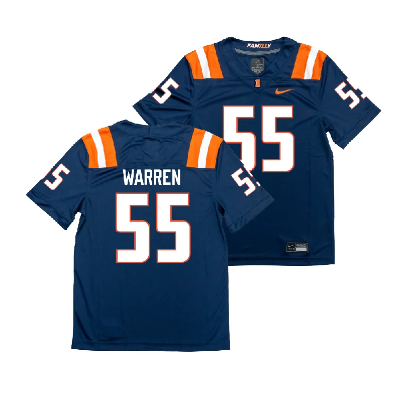 Personalized Football Jersey for Fans-Nike Illinois Navy NIL Game Replica Football Jersey  - Jeremiah Warren