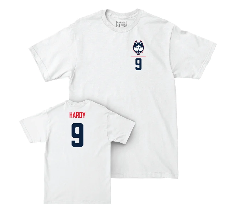 Football Jersey for Football Fan Gifts for Birthdays-UConn Football Logo White Comfort Colors Tee - Langston Hardy | #9