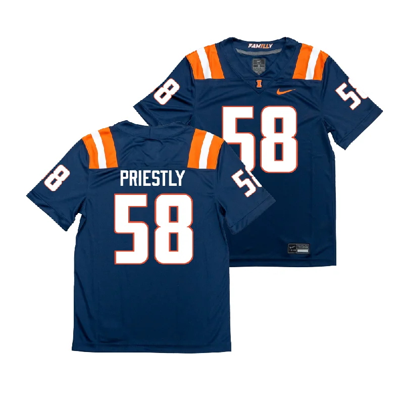 Football Jersey for Tournament Apparel-Nike Illinois Navy NIL Game Replica Football Jersey  - Melvin Priestly