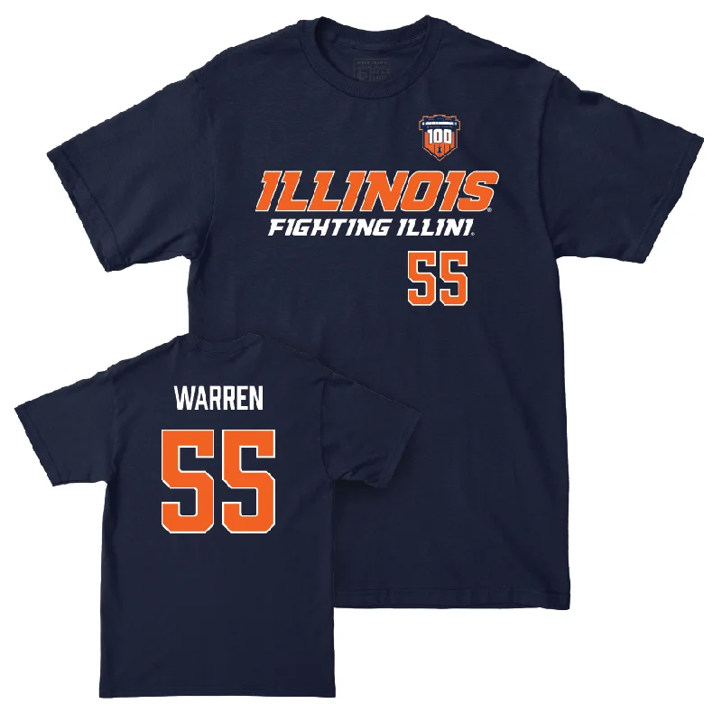 Football Jersey for Exclusive Football Team Apparel-Illinois Football 100th Anniversary Navy Player Tee - Jeremiah Warren | #55