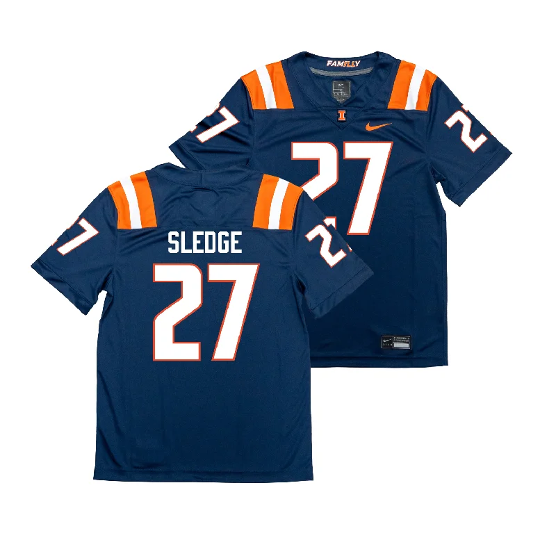 Football Jersey for Football Apparel for All Ages-Nike Illinois Navy NIL Game Replica Football Jersey - Enyce Sledge