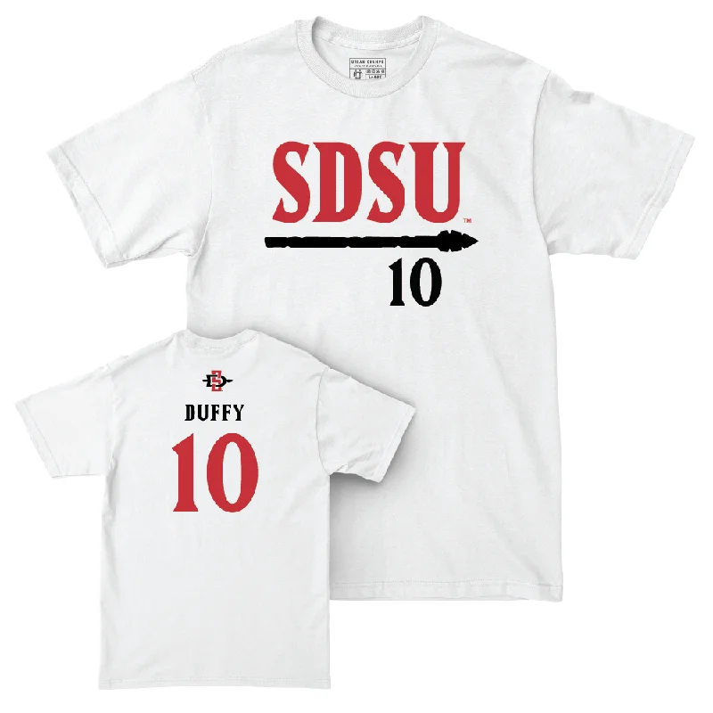 Football Jersey for Youth Football Teams-SDSU Football White Staple Comfort Colors Tee  - Aj Duffy