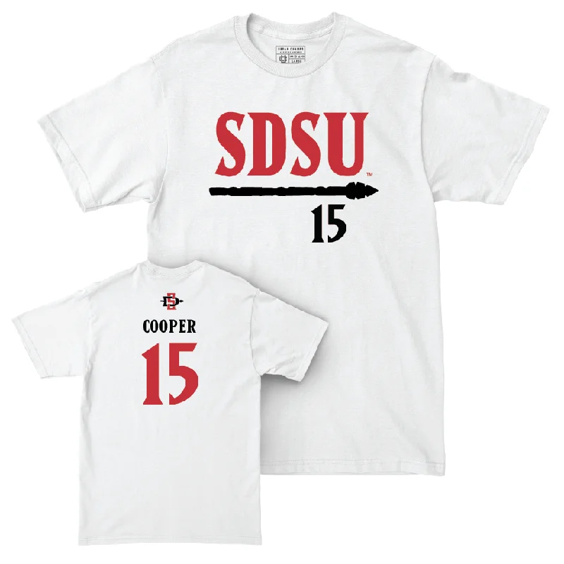 Football Jersey for Limited Edition Fan Gear-SDSU Football White Staple Comfort Colors Tee   - Marquez Cooper