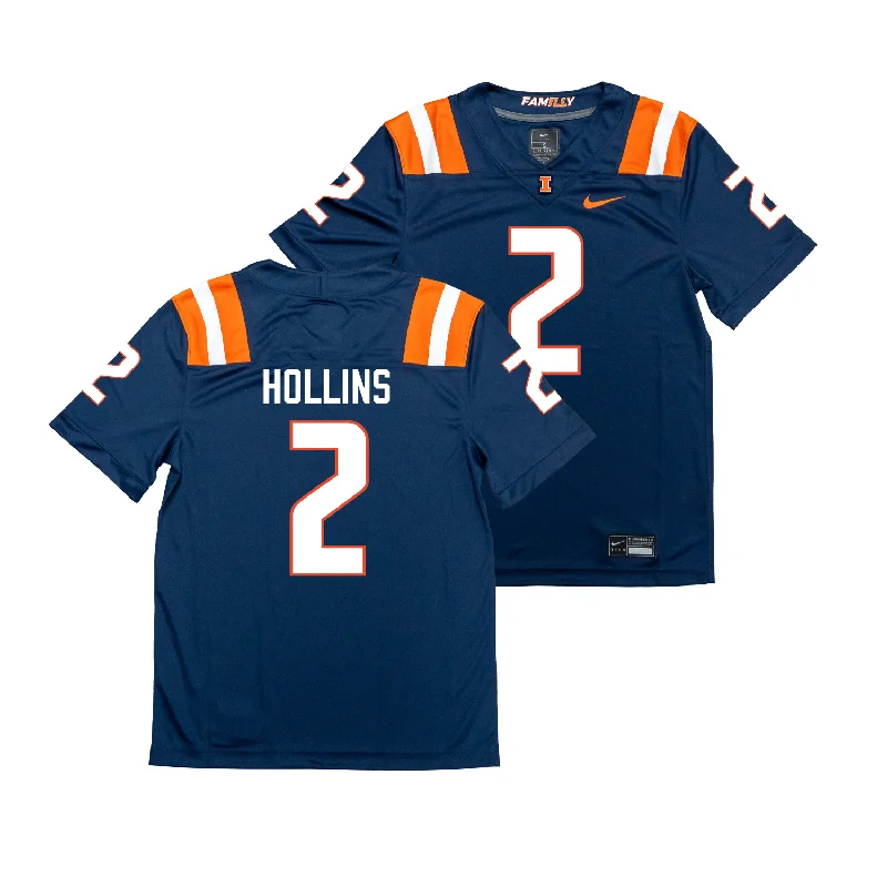 Football Jersey for Special Football Tournament Jerseys-Nike Illinois Navy NIL Game Replica Football Jersey - Ashton Hollins