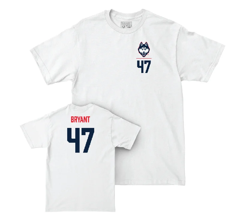 Football Jersey for Holiday Gift Ideas for Football Fans-UConn Football Logo White Comfort Colors Tee - Justin Bryant | #47