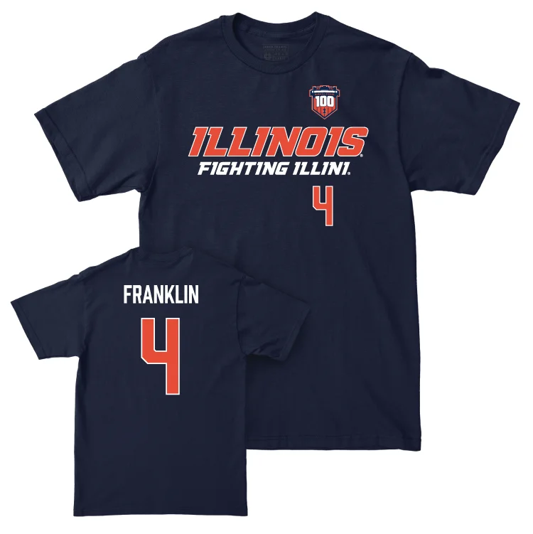 Football Jersey for Customizable Fan Apparel-Illinois Football 100th Anniversary Navy Player Tee - Zakhari Franklin | #4