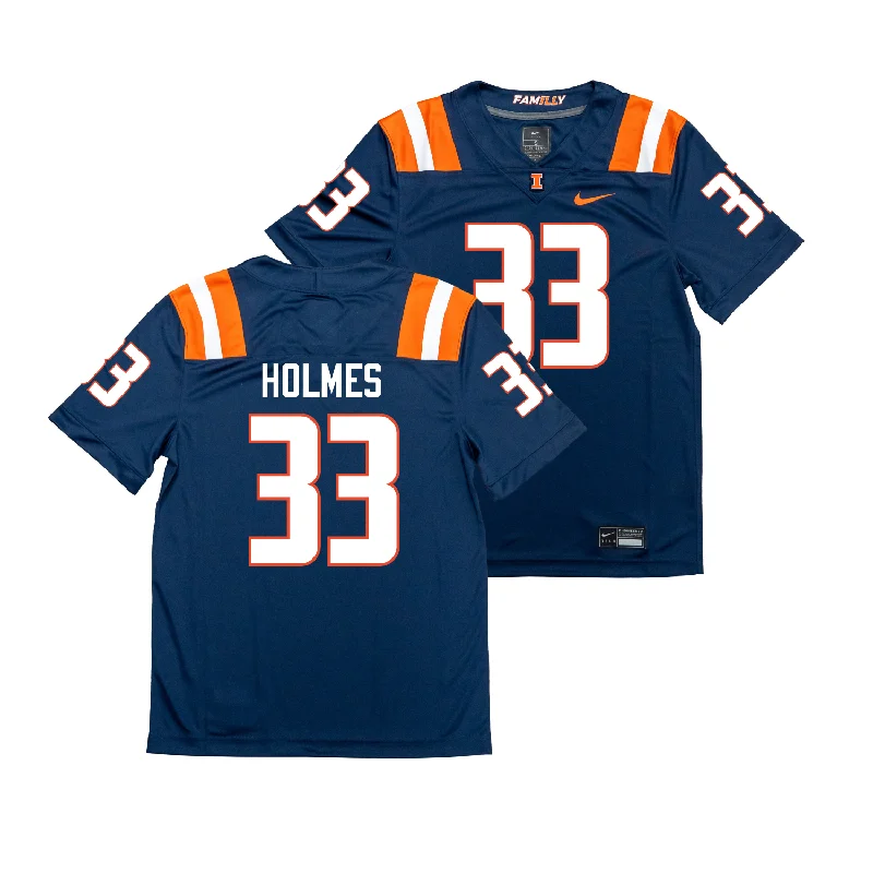 Football Jersey for Football Jersey Gifts for Players-Nike Illinois Navy NIL Game Replica Football Jersey - Ezekiel Holmes #33