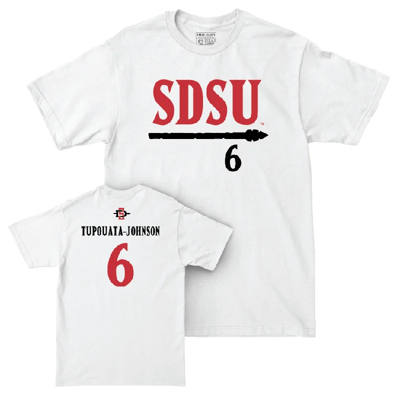 Football Jersey for Large Group Orders-SDSU Football White Staple Comfort Colors Tee  - Javance Tupouata-Johnson