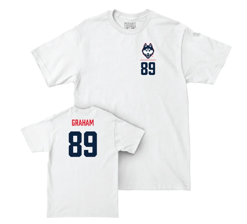 Football Jersey for Personalized Football Team Wear-UConn Football Logo White Comfort Colors Tee - Larue Graham | #89