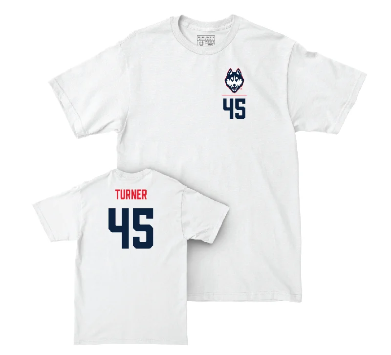 Football Jersey for Personalized Apparel for Football Fans-UConn Football Logo White Comfort Colors Tee - Seth Turner | #45