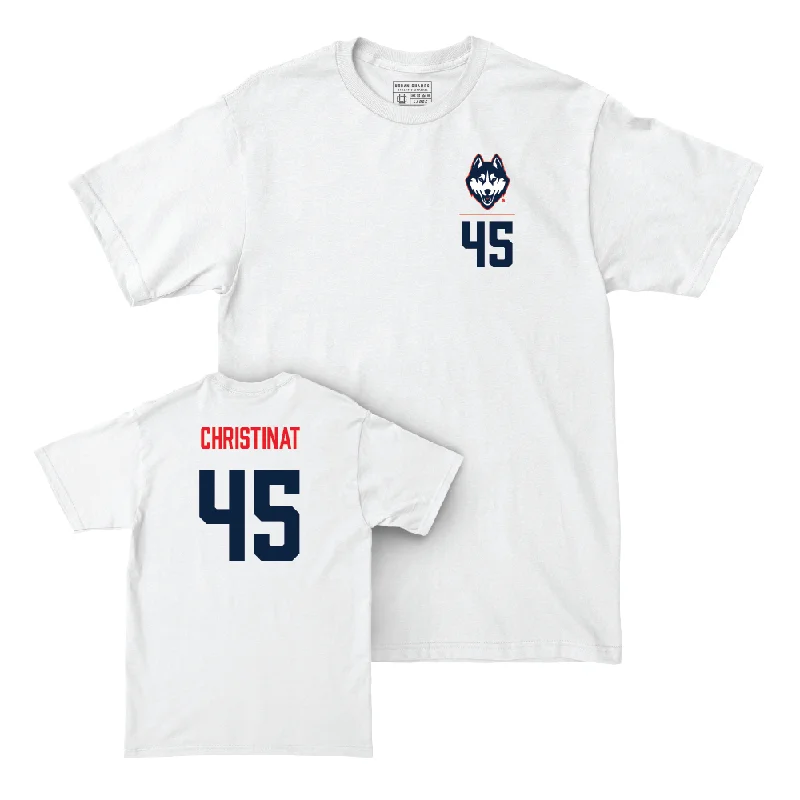 Football Jersey for Group Sports Jerseys-UConn Football Logo White Comfort Colors Tee - Zachary Christinat | #47