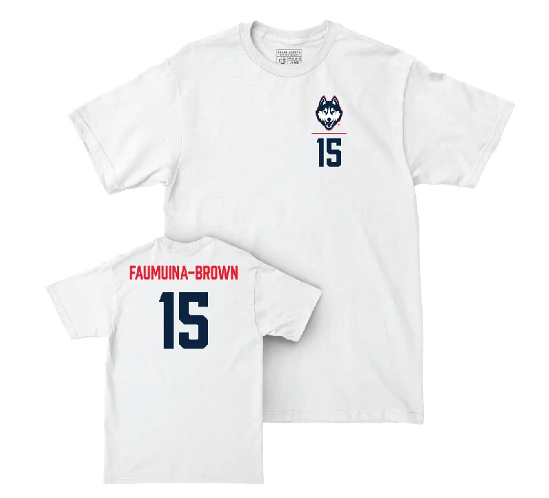 Football Jersey for Custom Graphics for Football Jerseys-UConn Football Logo White Comfort Colors Tee - Tui Faumuina-Brown | #15