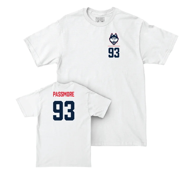 Football Jersey for Fan Gear for Football Games-UConn Football Logo White Comfort Colors Tee - Timothy Passmore | #93