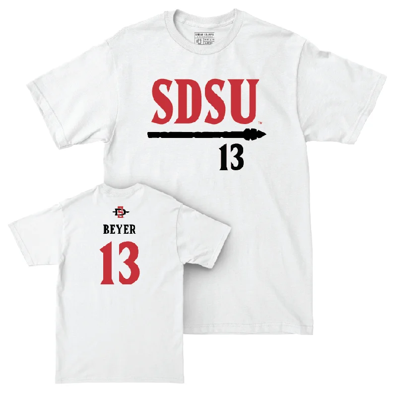 Football Jersey for Promotional Football Merchandise-SDSU Football White Staple Comfort Colors Tee  - Tayten Beyer