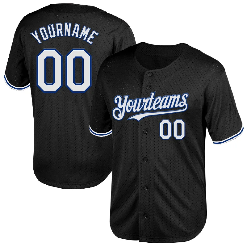 Baseball Jersey for Sports Fundraisers-Custom Black White-Royal Mesh Authentic Throwback Baseball Jersey