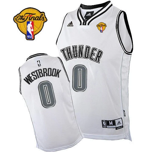 Basketball Jersey for Personalized School Jerseys-Thunder #0 Russell Westbrook White on White With Finals Patch Stitched Basketball Jersey