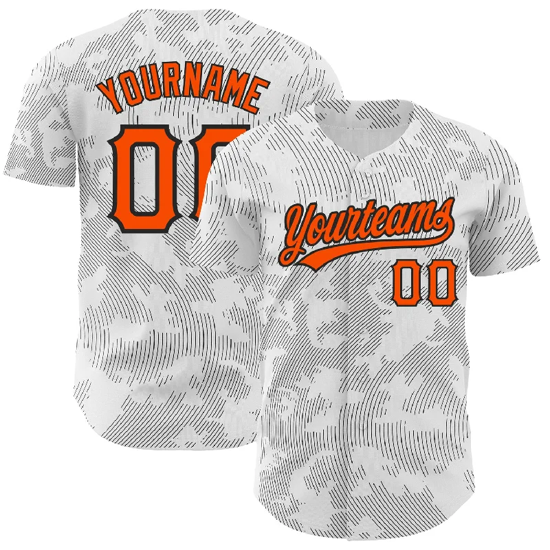 Baseball Jersey for End-of-Season Gifts-Custom White Orange-Black 3D Pattern Design Curve Lines Authentic Baseball Jersey