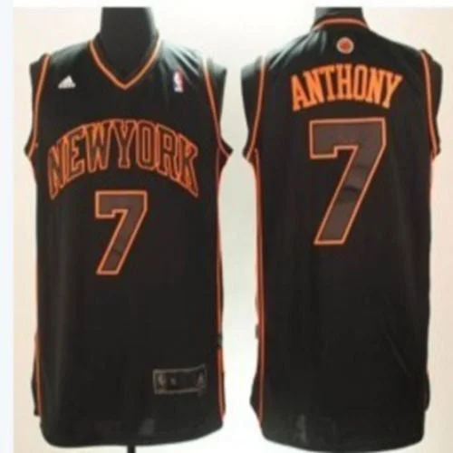 Basketball Jersey for High School Basketball Teams-Knicks #7 Carmelo Anthony Swingman Black With Orange Number Stitched Basketball Jersey