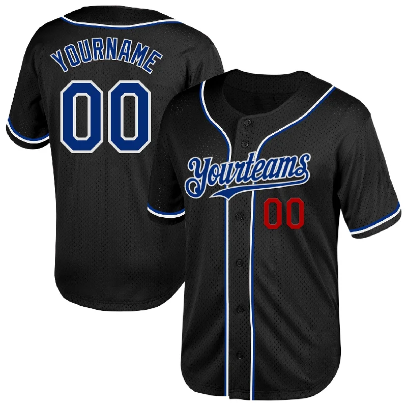 Baseball Jersey for Team Merchandise-Custom Black Royal-Red Mesh Authentic Throwback Baseball Jersey