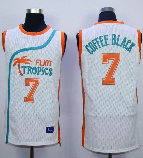 Basketball Jersey for Sports Apparel for All Ages-Flint Tropics #7 Coffee Black White Semi-Pro Movie Stitched Basketball Basketball Jersey