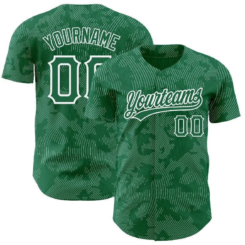 Baseball Jersey for College Baseball Fans-Custom Kelly Green White 3D Pattern Design Curve Lines Authentic Baseball Jersey