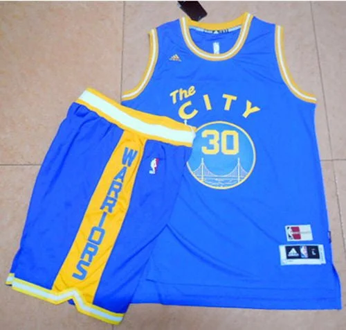 Basketball Jersey for Personalized Basketball Jerseys for Teams-Warriors #30 Stephen Curry Blue Throwback The City A Set Stitched Basketball Jersey