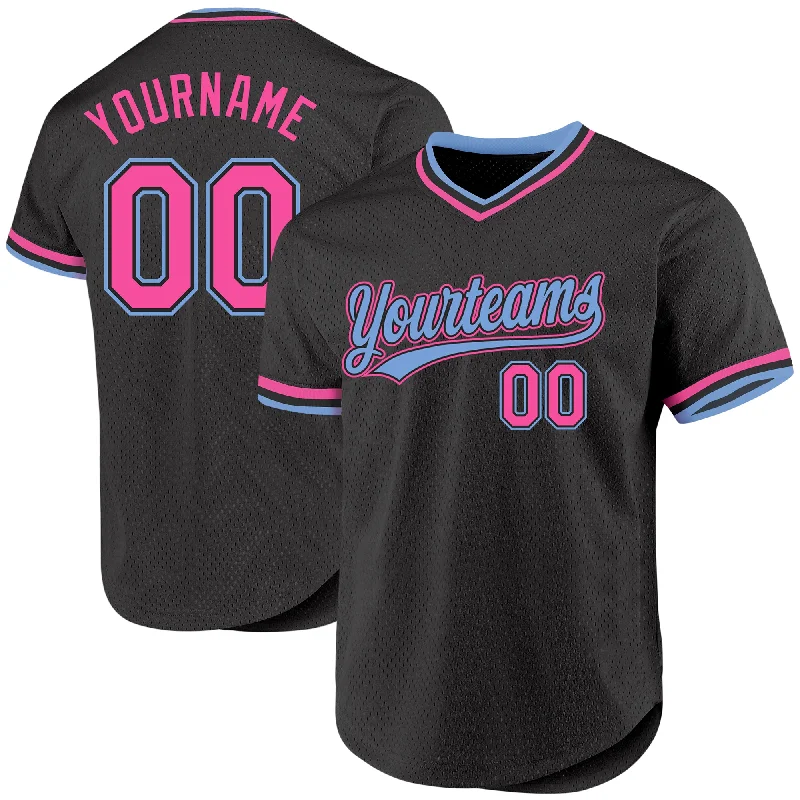 Baseball Jersey for Sports Tournaments-Custom Black Pink-Light Blue Authentic Throwback Baseball Jersey