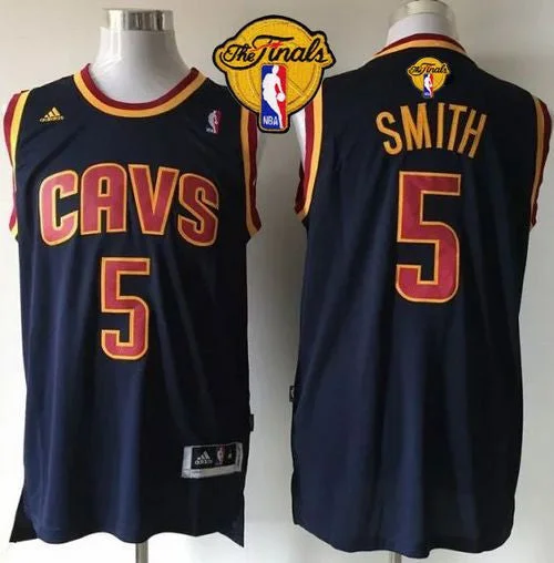 Basketball Jersey for Custom Basketball Shirts-Revolution 30 Cavaliers #5 J.R. Smith Navy Blue CavFanatic The Finals Patch Stitched Basketball Jersey