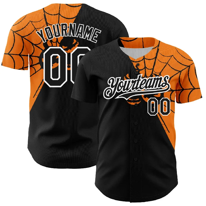 Baseball Jersey for Retro Baseball Fan Gear-Custom Black Bay Orange-White 3D Pattern Design Spider Web Authentic Baseball Jersey