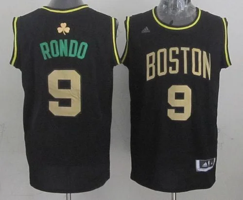 Basketball Jersey for Retro-Inspired Team Gear-Celtics #9 Rajon Rondo Black(Gold NO.) Stitched Basketball Jersey