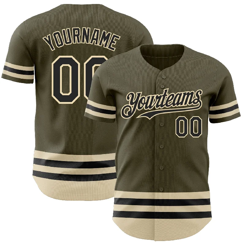 Baseball Jersey for Tournament Apparel-Custom Olive Black-Cream Line Authentic Salute To Service Baseball Jersey