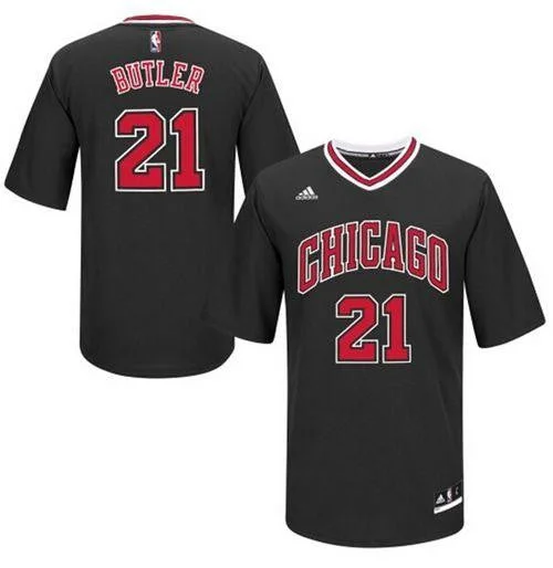 Basketball Jersey for Kids’ Basketball Team Gear-Bulls #21 Jimmy Butler Black Short Sleeve Stitched Basketball Jersey