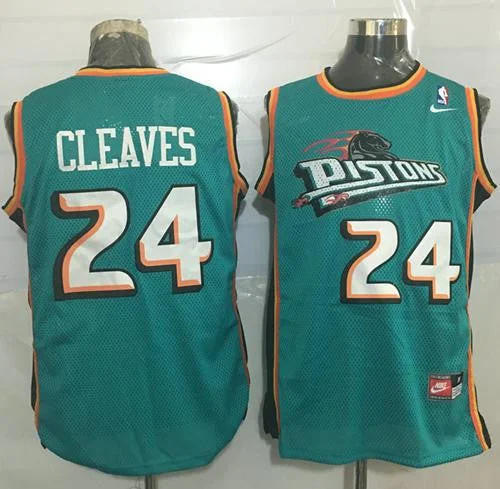 Basketball Jersey for High School Basketball Teams-Pistons #24 Mateen Cleaves Green Throwback Stitched Basketball Jersey