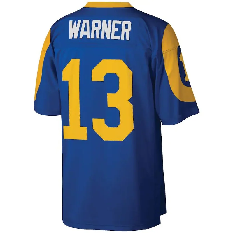 Rugby Jersey for Custom Graphics for Rugby Jerseys-LA.Rams #13 Kurt Warner Mitchell & Ness Royal Legacy Replica Jersey Stitched American Football Jerseys