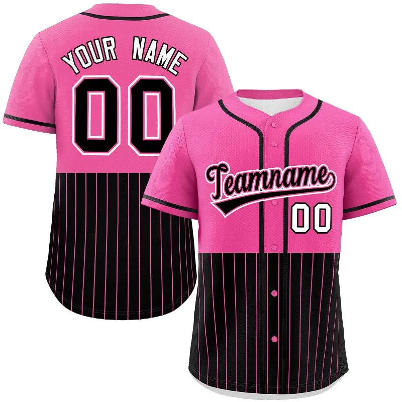 Baseball Jersey for Personalized Apparel for Baseball Fans-Custom Pink Black Personalized Half Stripe Design Authentic Baseball Jersey