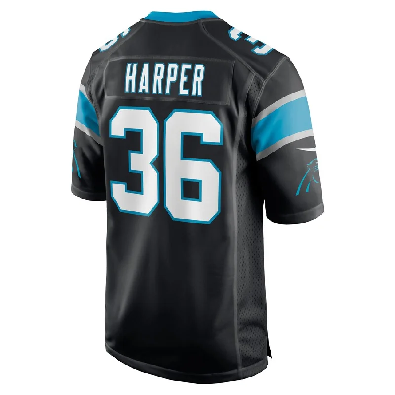 Rugby Jersey for Official Fan Gear-C.Panthers #36 Madre Harper Black Game Player Jersey Stitched American Football Jerseys