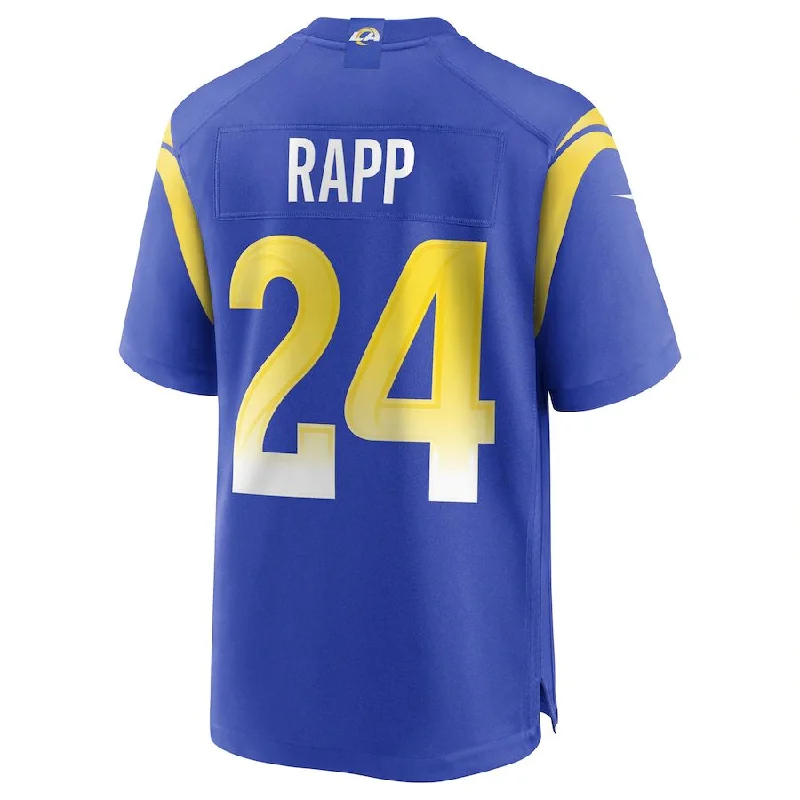 Rugby Jersey for Official Rugby Fan Gear-LA.Rams #24 Taylor Rapp Royal Game Jersey Stitched American Football Jerseys