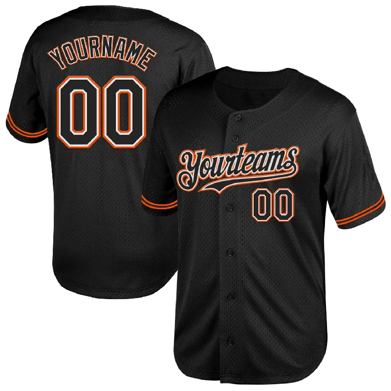 Baseball Jersey for Personalized Team Wear-Custom Black White-Orange Mesh Authentic Throwback Baseball Jersey