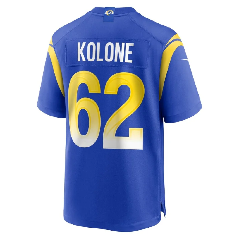 Personalized Rugby Jersey for Fans-LA.Rams #62 Jeremiah Kolone Royal Team Game Player Jersey Stitched American Football Jerseys