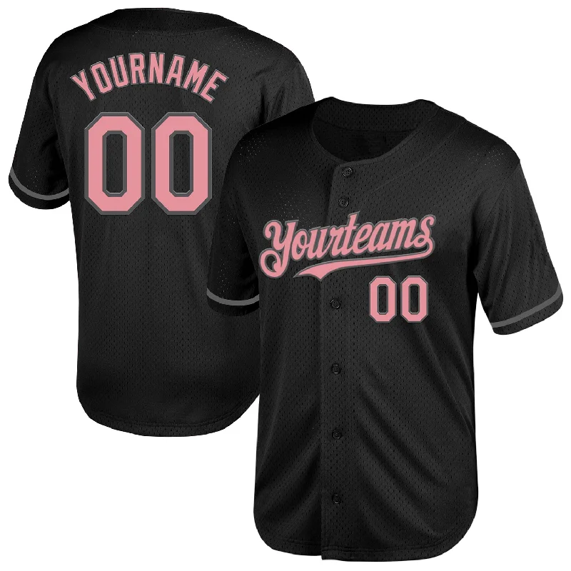 Baseball Jersey for Team Spirit Apparel for Supporters-Custom Black Medium Pink-Steel Gray Mesh Authentic Throwback Baseball Jersey