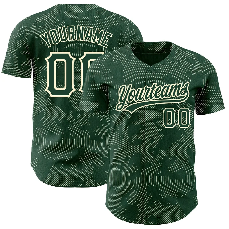 Baseball Jersey for Fun Local Events and Tournaments-Custom Green Cream 3D Pattern Design Curve Lines Authentic Baseball Jersey