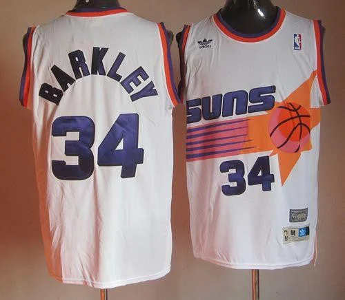 Basketball Jersey for Personalized Basketball Jerseys for Teams-Mitchell & Ness Suns #34 Charles Barkley Stitched White Throwback Basketball Jersey