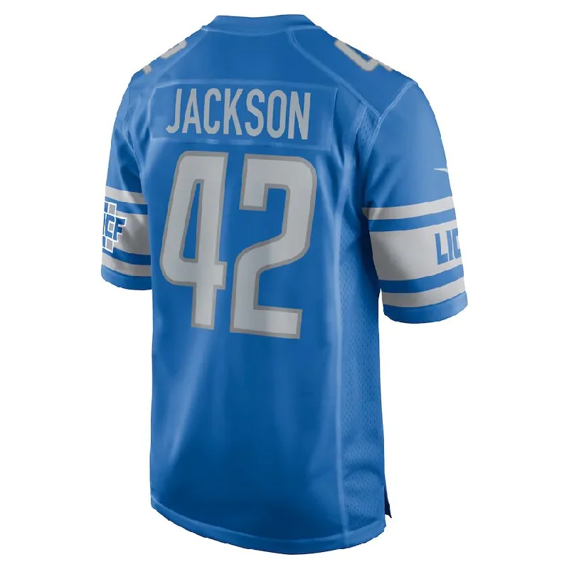 Rugby Jersey for Professional Rugby Team Gear-D.Lions #42 Justin Jackson Blue Player Game Jersey Stitched American Football Jerseys