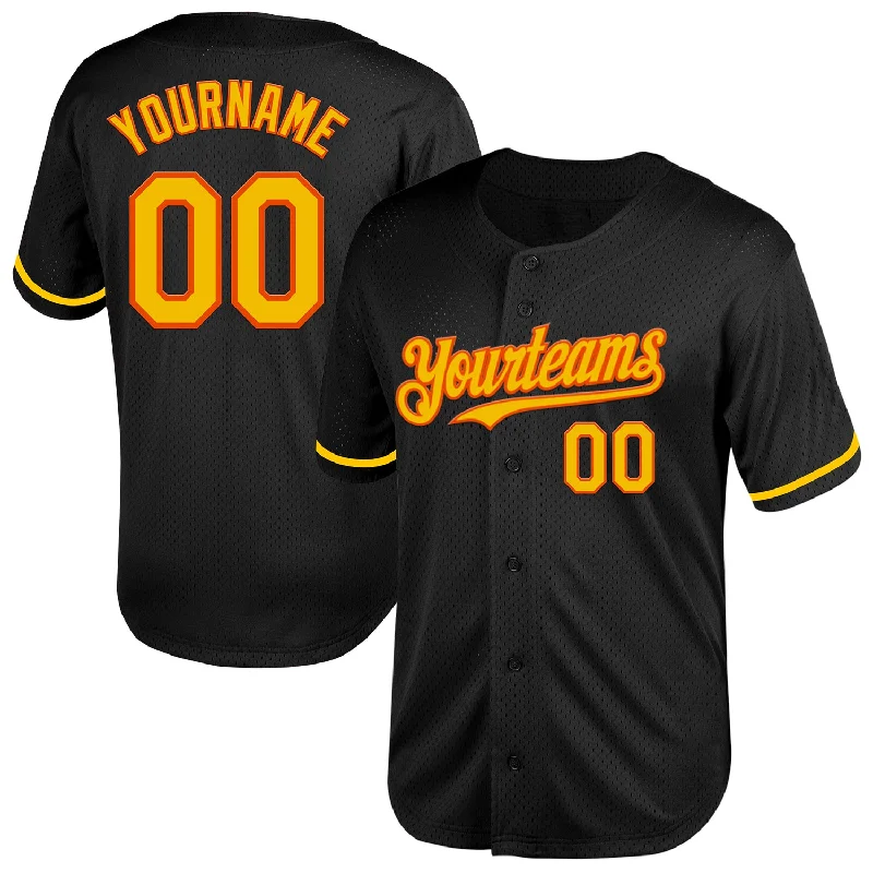 Baseball Jersey for Custom Name Jerseys-Custom Black Yellow-Orange Mesh Authentic Throwback Baseball Jersey