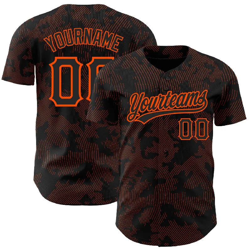 Baseball Jersey for Customized Jerseys for Baseball Leagues-Custom Black Orange 3D Pattern Design Curve Lines Authentic Baseball Jersey