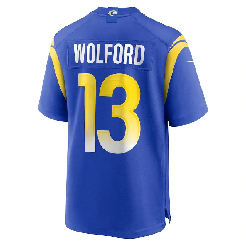 Custom Rugby Jersey for Teams-LA.Rams #13 John Wolford Royal Game Player Jersey Stitched American Football Jerseys